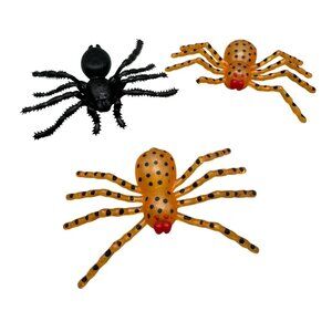 Set Of 3 Black & Orange Plastic Spider Toys Halloween Party Decor 6.5" Width REA